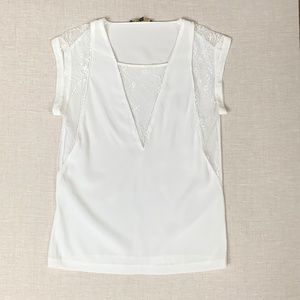 Maje Creamy White Silk and Lace Top - 1